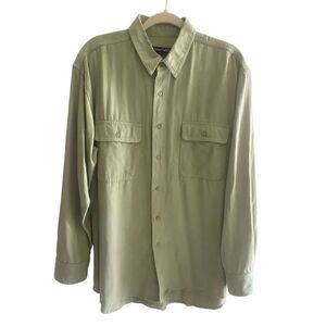 Winter Silks Sage Green Long Sleeve Button Up Collared Shirt Men’s Large Layer